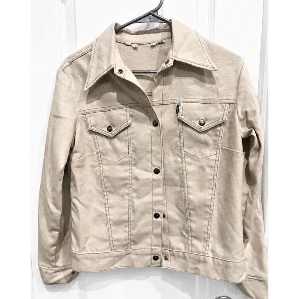 Levi’s Women’s Large Cream Denim Trucker Jacket Owl Embroidery